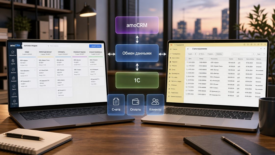 Интеграция amoCRM и 1С: сценарии обмена и этапы подключения